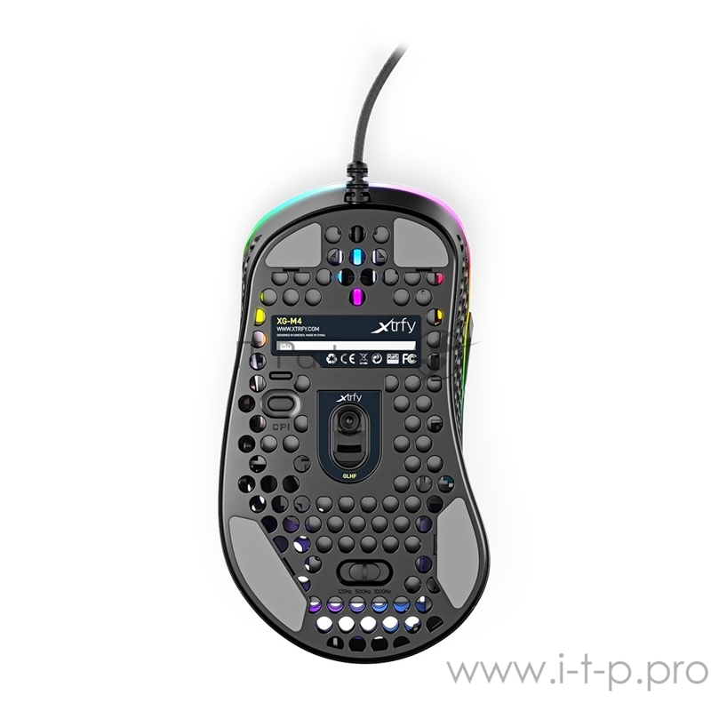 Игровая мышь Xtrfy M4 чёрная (5 кнопок, OMRON, Pixart 3389, 16000 dpi, RGB подсветка, USB)