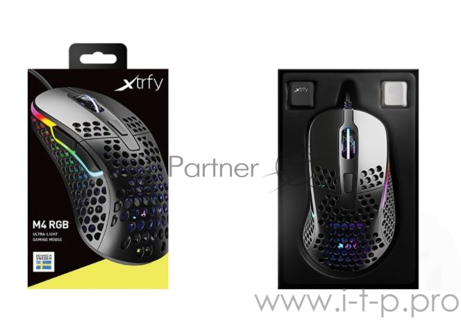 Игровая мышь Xtrfy M4 чёрная (5 кнопок, OMRON, Pixart 3389, 16000 dpi, RGB подсветка, USB)