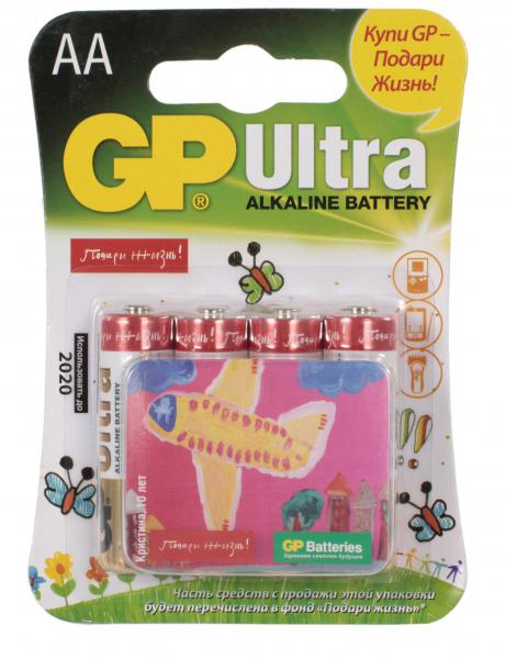 Батарея GP Ultra Alkaline 15AUGL LR6 AA (промо:Подари Жизнь!) (4шт)