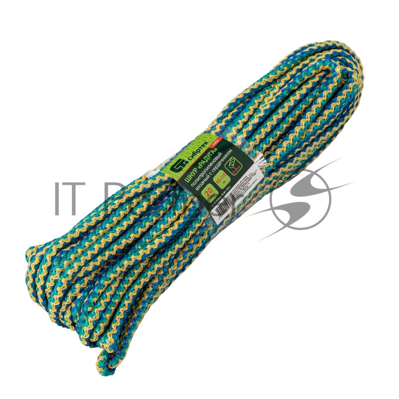 Шнур СИБРТЕХ вязаный полипр. с серд.Радуга, 6 мм, L 20 м, 90-110 кгс// СИБРТЕХ//Россия 93954