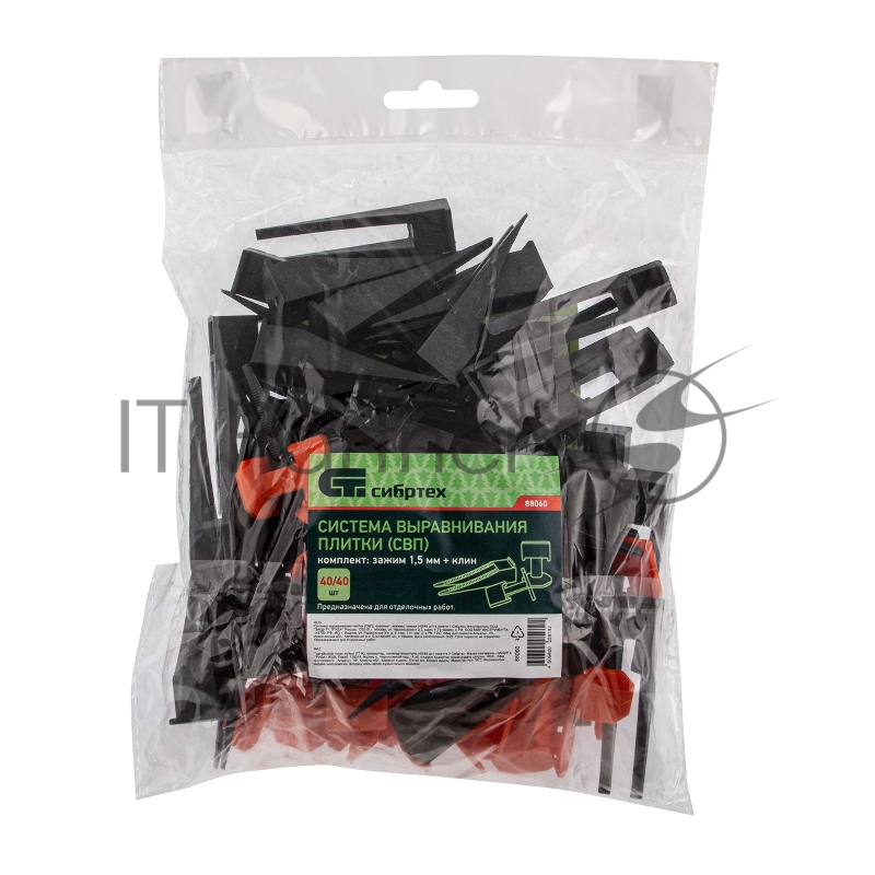 Система СИБРТЕХ выравнивания плитки СВП. Комплект - зажим + клин 40/40 шт. пакет ПЭНД// СИБРТЕХ 88060