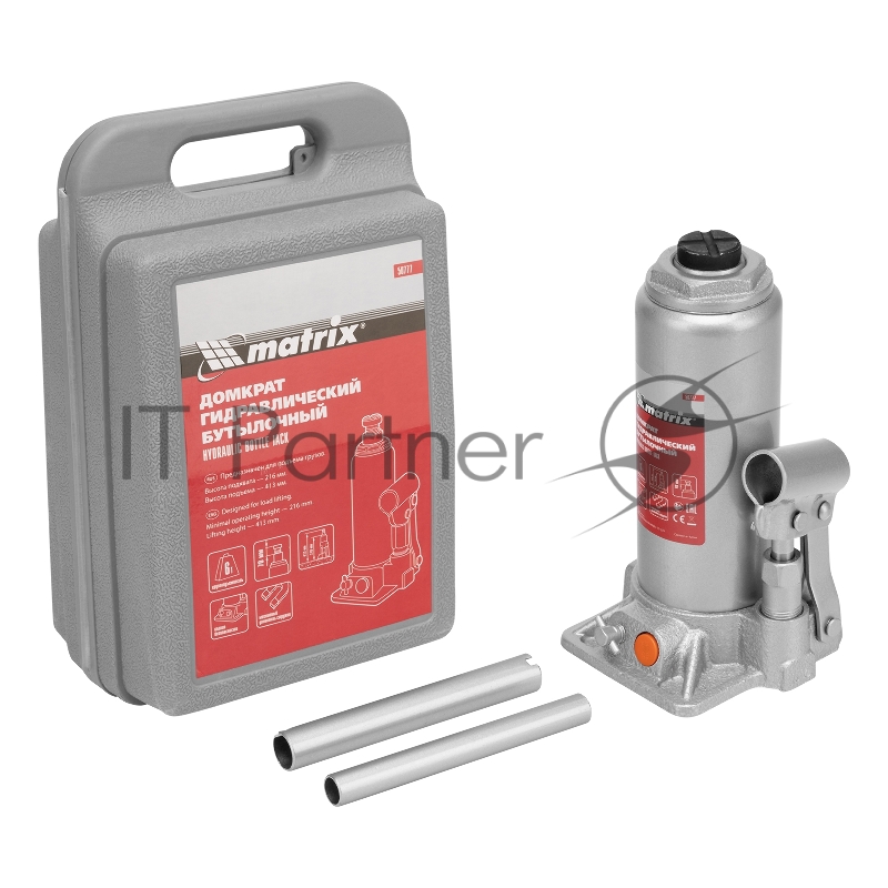 Домкрат гидравлический бутылочный MATRIX, 6 т, h подъема 216–413 мм 50777