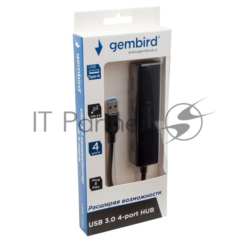 Концентратор USB 3.0 Gembird UHB-C354, 4 порта, с доп питанием