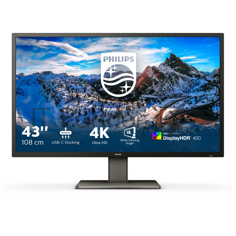 МОНИТОР 43 PHILIPS 439P1/00 Black (VA, 3840x1200, HDR400, 4 ms, 178°/178°, 400 cd/m, 50M:1, +2xHDMI 2.0, +DP)