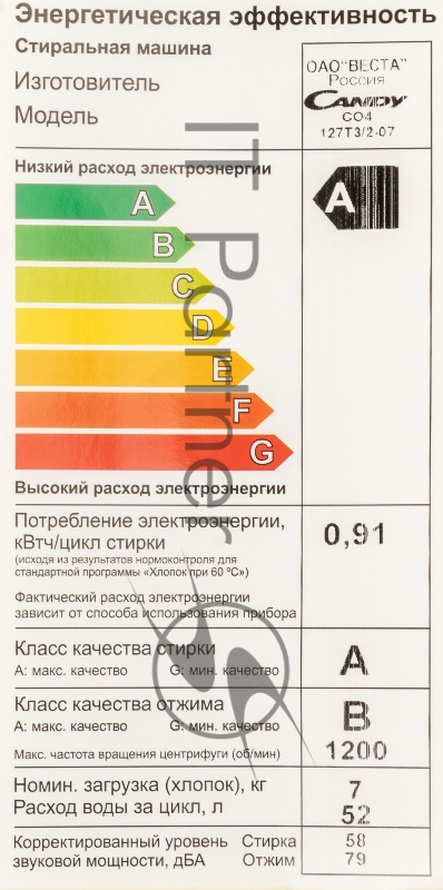 Стиральная машина Candy Smart Pro CO4 127T3/2-07 класс: A-30% загр.фронтальная макс.:7кг белый