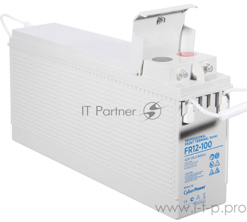 Аккумуляторная батарея CyberPower Battery CyberPower Front terminal series FR 12-100, voltage V, capacity (discharge 10 h) Ah, max. discharge current (5 sec) A, max. charge current A, , terminals , LxWxH xxmm., full height with terminals mm., weight