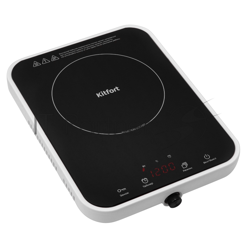 Плита Электрическая Kitfort КТ-135 черный/белый стеклокерамика (настольная)