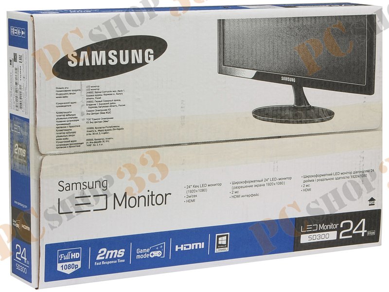 ЖК-монитор 24.0 Samsung S24D300H LS24D300HS 1920x1080, 2мс (GtG), черный (D-Sub, HDMI)