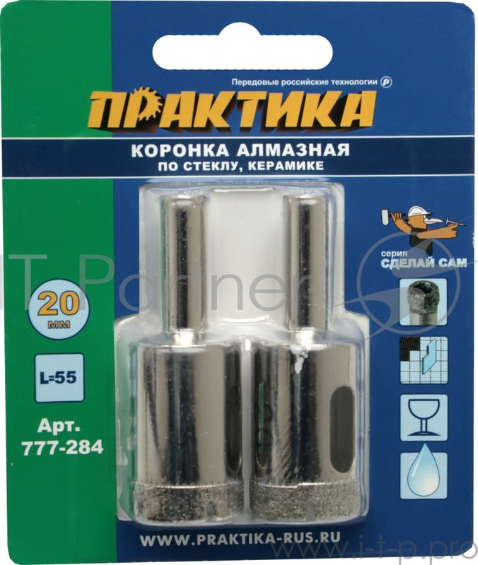 Коронка алм. ПРАКТИКА 777-284 20мм, 2шт., по стеклу и керамике