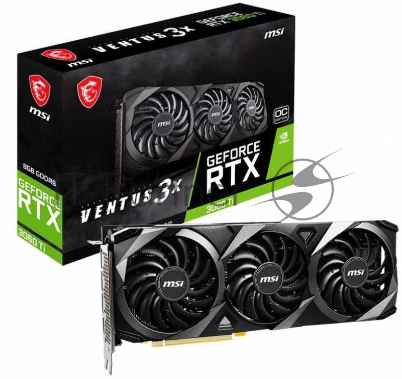 Видеокарта MSI PCI-E nVidia GeForce RTX 3060TI 8Gb VENTUS 3X OC LHR RTL (RTX 3060 TI VENTUS 3X 8G OC LHR)