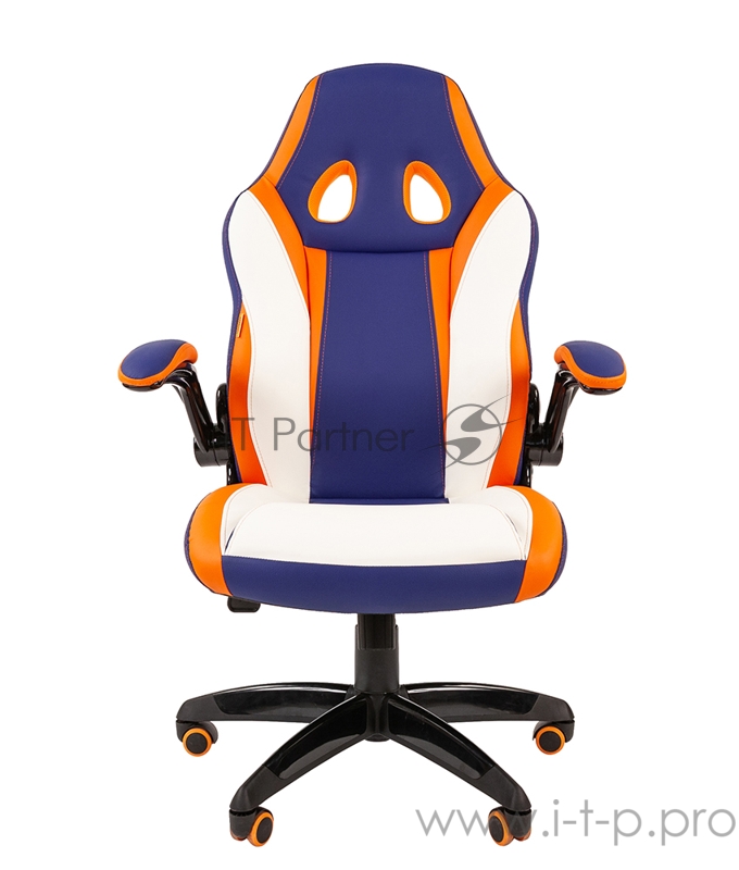 Игровое кресло Chairman game 15 синий/белый/оранжевый (экокожа, регулируемый угол наклона, механизм качания)