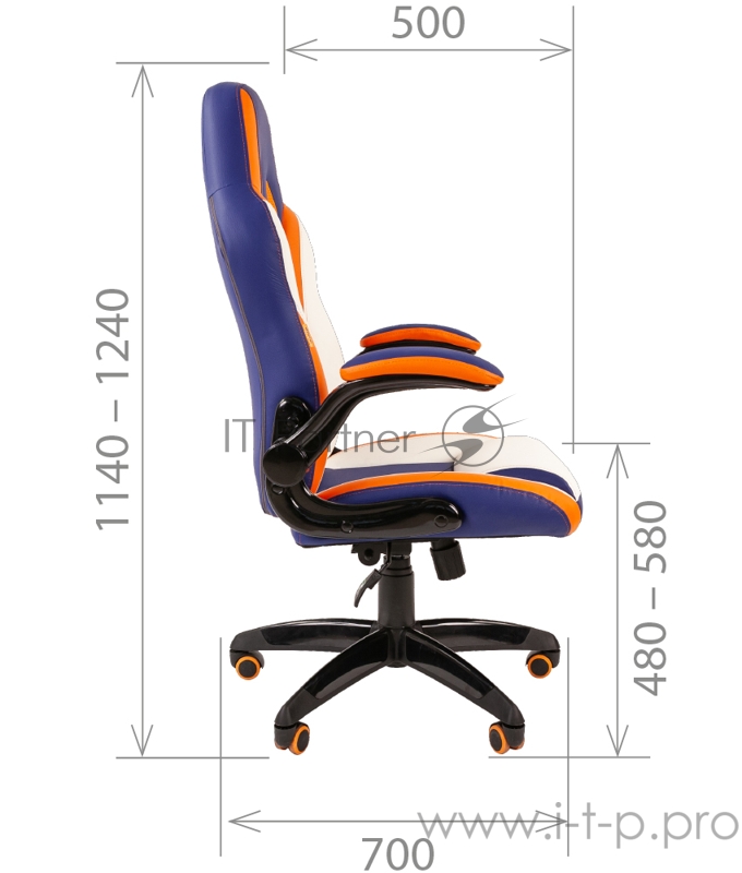 Игровое кресло Chairman game 15 синий/белый/оранжевый (экокожа, регулируемый угол наклона, механизм качания)