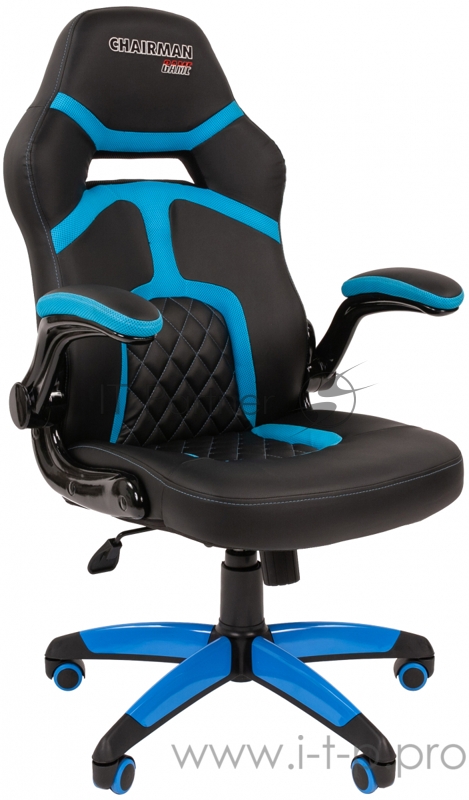 Игровое кресло Chairman game 18 чёрное/голубое (Экокожа/Ткань TW, пластик, газпатрон 3 кл, ролики, механизм качания)