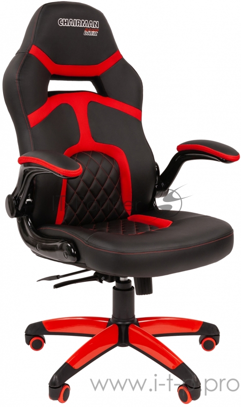 Игровое кресло Chairman game 18 чёрное/красное (Экокожа/Ткань TW, пластик, газпатрон 3 кл, ролики, механизм качания)