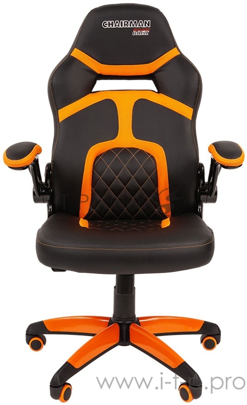 Игровое кресло Chairman game 18 чёрное/оранжевое (Экокожа/Ткань TW, пластик, газпатрон 3 кл, ролики, механизм качания)