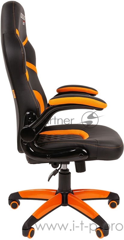 Игровое кресло Chairman game 18 чёрное/оранжевое (Экокожа/Ткань TW, пластик, газпатрон 3 кл, ролики, механизм качания)