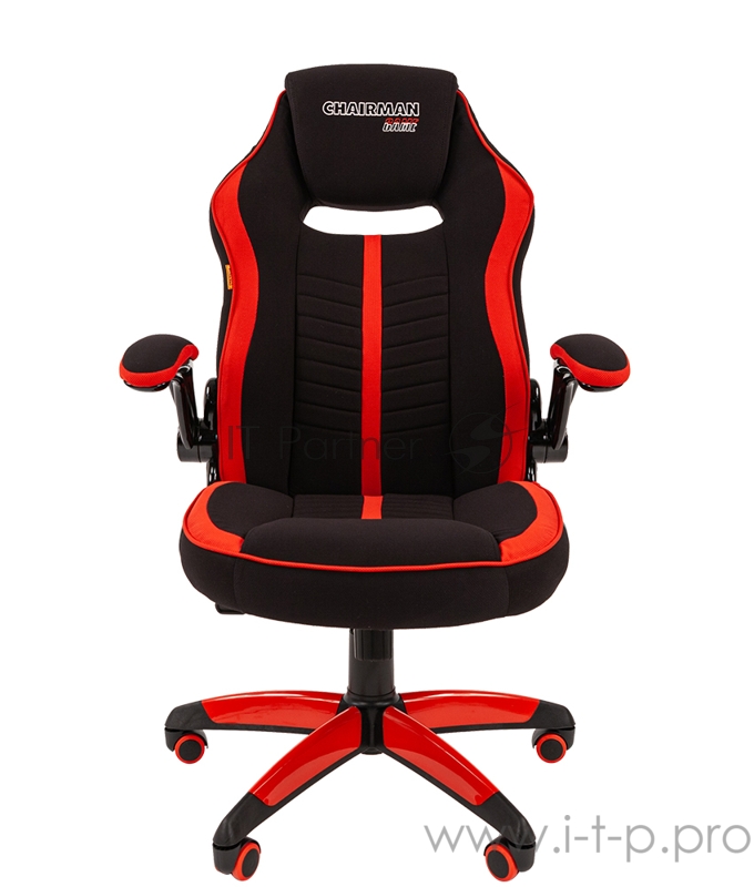 Игровое кресло Chairman game 19 чёрное/красное (ткань полиэстер, пластик, газпатрон 3 кл, ролики, механизм качания)