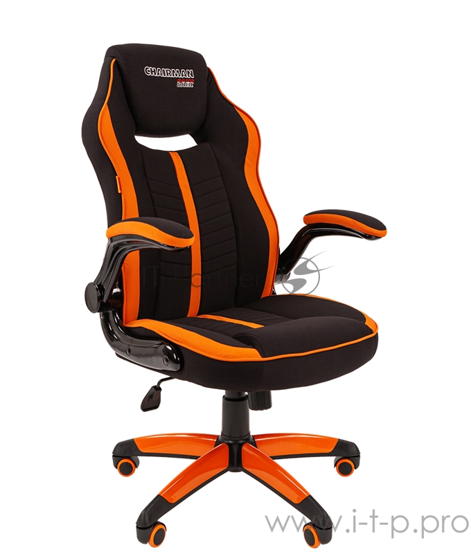 Игровое кресло Chairman game 19 чёрное/оранжевое (ткань полиэстер, пластик, газпатрон 3 кл, ролики, механизм качания)