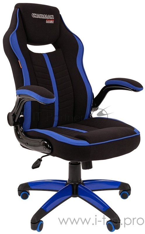 Игровое кресло Chairman game 19 чёрное/синее (ткань полиэстер, пластик, газпатрон 3 кл, ролики, механизм качания)