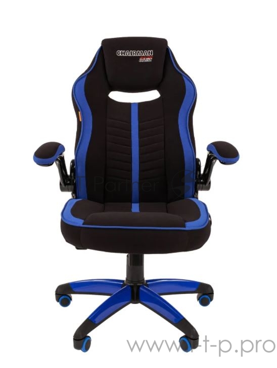 Игровое кресло Chairman game 19 чёрное/синее (ткань полиэстер, пластик, газпатрон 3 кл, ролики, механизм качания)