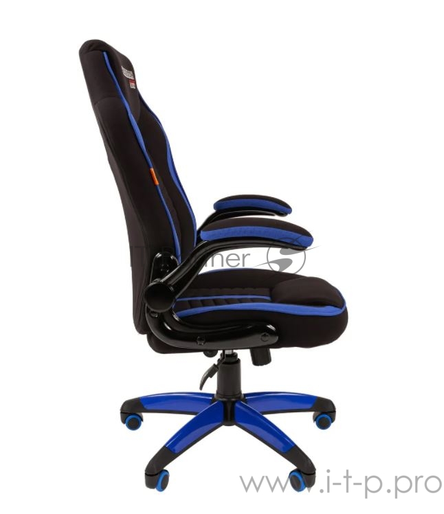 Игровое кресло Chairman game 19 чёрное/синее (ткань полиэстер, пластик, газпатрон 3 кл, ролики, механизм качания)