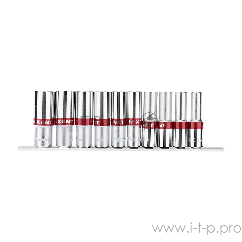 Набор удлиненных торцевых головок REXANT 1/2, шестигранные, CrV, 10 шт., 10-22 мм