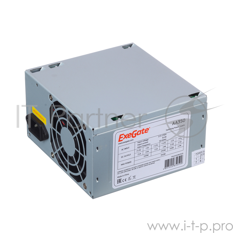 Блок питания 350W ExeGate AA350, ATX, 8cm fan, 24p+4p, 2*SATA, 1*IDE