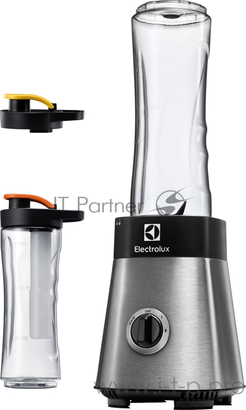 Блендер Electrolux ESB2700, настольный, мощность 330 Вт, съемный нож из нерж. стали с 4мя лезвиями, колбы из Tritan 0,6 л. с крышками - 2 шт, цвет нержавеющая сталь/черный