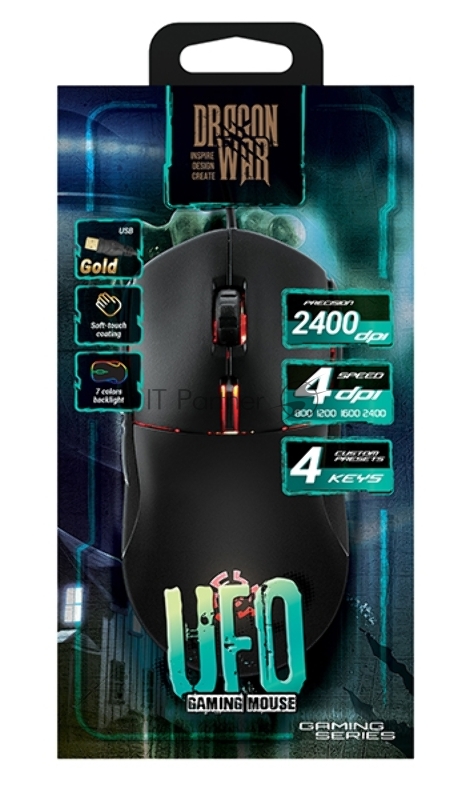 Игр. Мышь Qumo UFO M77, проводная, оптическая, 6 кнопок, подсветка в стиле RGB, 2400 dpi