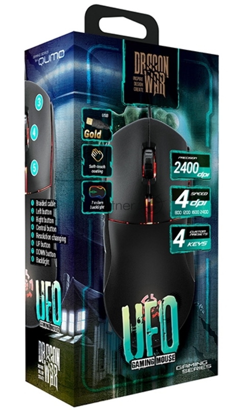 Игр. Мышь Qumo UFO M77, проводная, оптическая, 6 кнопок, подсветка в стиле RGB, 2400 dpi