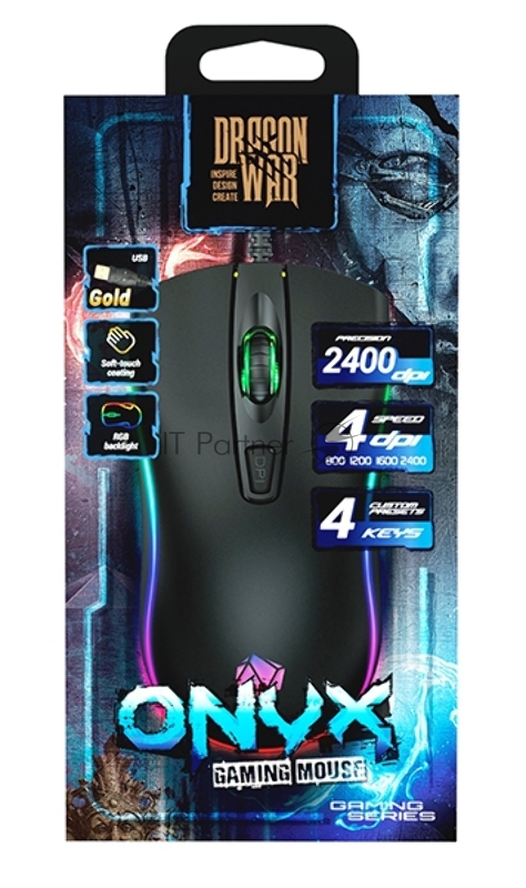 Игр. Мышь Qumo Onyx RGB M73, проводная, оптическая, 4 кнопки, подсветка RGB, 2400 dpi