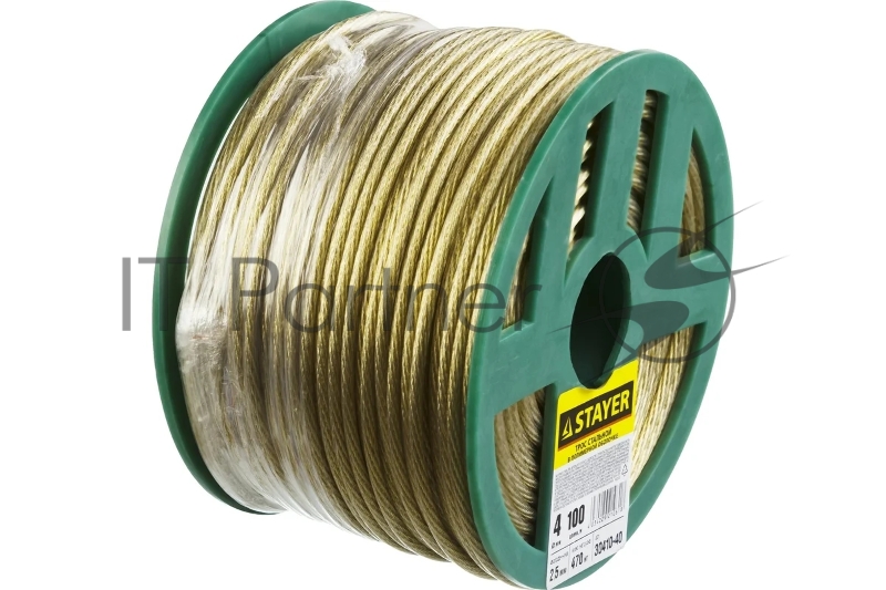Трос стальной STAYER MASTER в полимерной оболочке, d=4,0 мм, L=100 м 30410-40