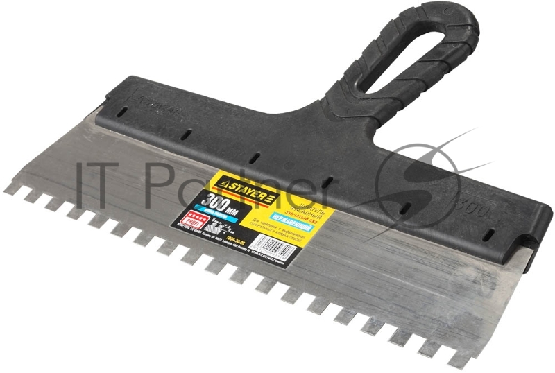 Шпатель STAYER нержавеющий зубчатый с пластмассовой ручкой, 300мм, зуб 8x8мм 1009-30-08