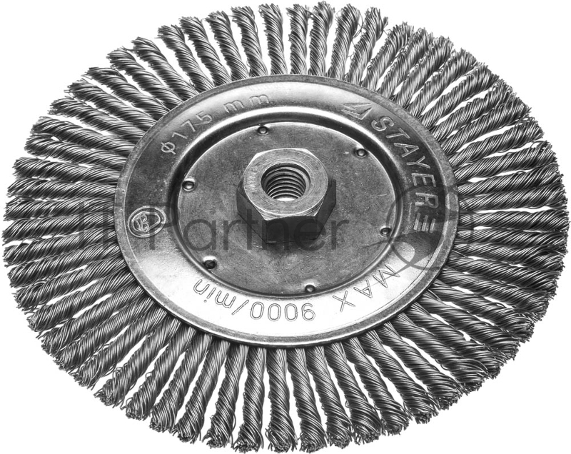 Щетка дисковая для УШМ STAYER , сплет в пучки стальн зак провол 0,5мм, 175мм/М14 35192-175