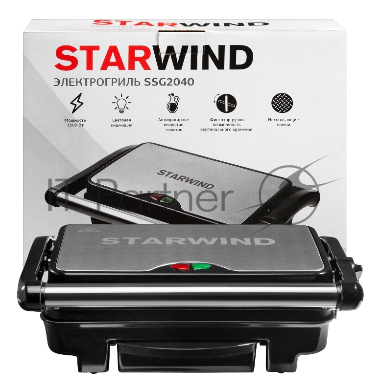 Электрогриль Starwind SSG2040 1500Вт серебристый/черный