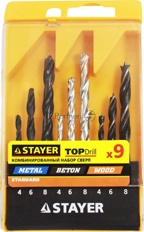 Набор Stayer STANDARD: Сверла комбинированные, дерево 4-6-8мм , металл 4-6-8мм , бетон 4-6-8мм , 9 предметов 29720-H9