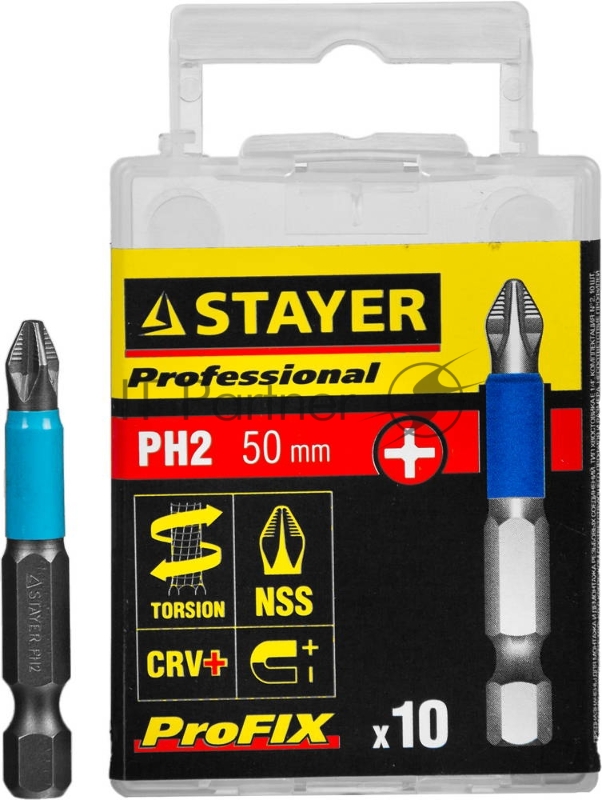 Биты STAYER PROFESSIONAL ProFix Phillips, тип хвостовика E 1/4, № 2, L=50мм, 10шт 26203-2-50-10_z01