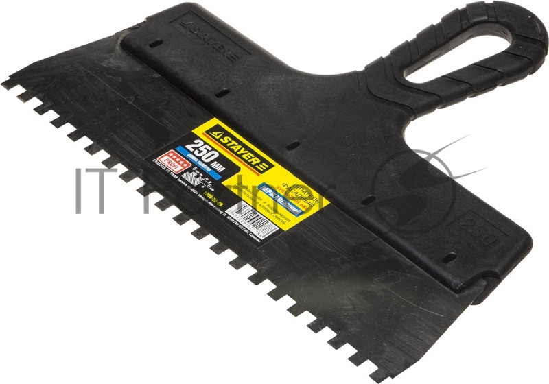 Шпатель STAYER нержавеющий зубчатый с пластмассовой ручкой, 250мм, зуб 6x6мм 1009-25-06