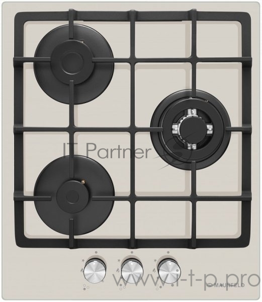 Газовая панель MAUNFELD EGHG.43.33CBG/G газ, ширина 45 см, 3 конфорки, WOK, чугунные решетки, газ-контроль, электроподжиг, бежевый