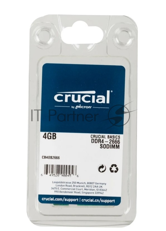 Память DDR4 4Gb 2666MHz Crucial CB4GS2666 Basics RTL PC4-21300 CL19 SO-DIMM 260-pin 1.2В single rank