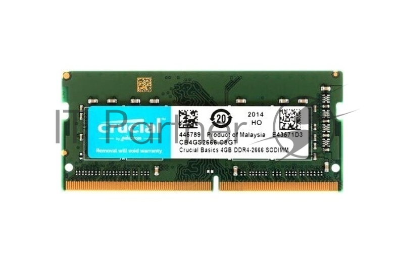 Память DDR4 4Gb 2666MHz Crucial CB4GS2666 Basics RTL PC4-21300 CL19 SO-DIMM 260-pin 1.2В single rank