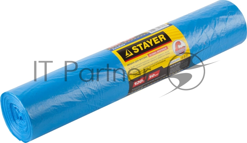 Мешки с завязками Stayer Comfort для сбора мусора, голубые, 120л, 50шт 39156-120