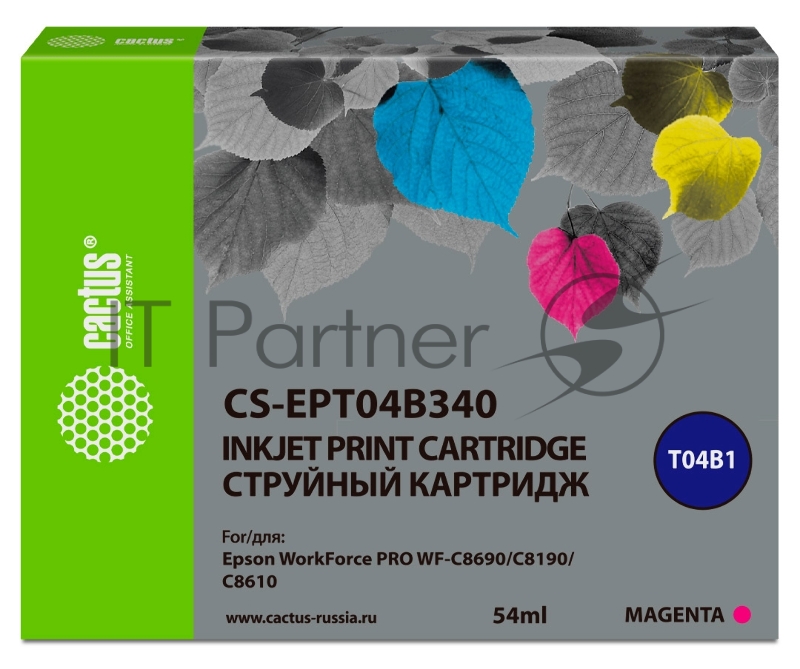 Картридж струйный Cactus CS-EPT04B340 пурпурный (54мл) для Epson WorkForce Pro WF-C8190, WF-C8690