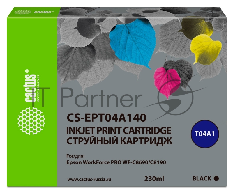 Картридж струйный Cactus CS-EPT04A140 черный (230мл) для Epson WorkForce Pro WF-C8190, WF-C8690
