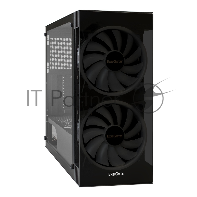 Корпус Miditower ExeGate EX289022RUS i3 MATRIX (ATX, без БП, 2*USB+1*USB3.0, HD аудио, черный, 2 вент. 18см с RGB подсветкой, пылевые фильтры, передняя и боковая панели - закаленное стекло)