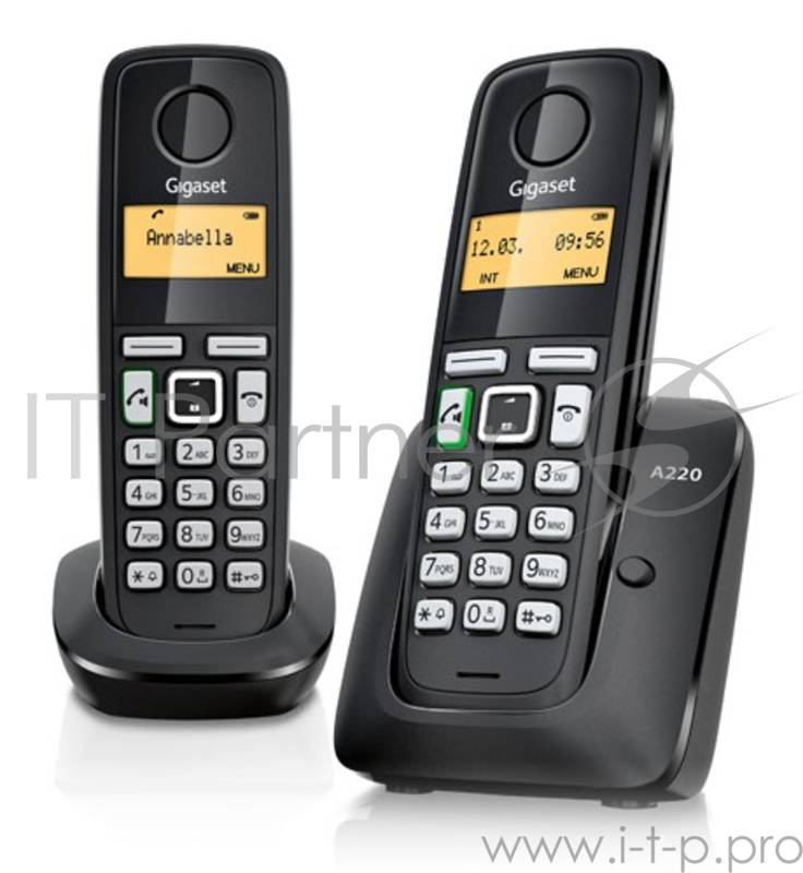 Р/Телефон Dect Gigaset A220 Duo черный (труб. в компл.:2шт) АОН
