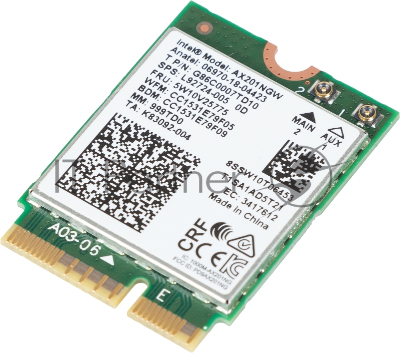 Плата сетевого контроллера Intel® Wi-Fi 6 AX201, 2230, 2x2 AX+BT, No vPro®,999TD0