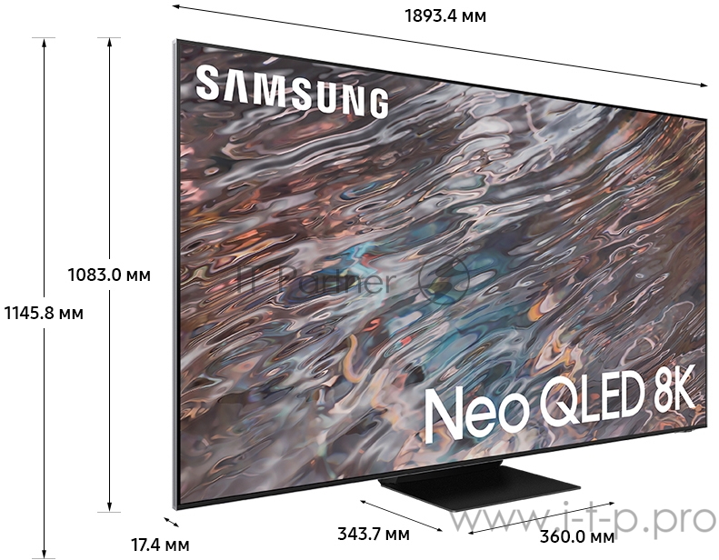 Телевизор ЖК 85 Samsung QE85QN800AUXRU / 85”, Neo QLED 8K, Smart TV,Wi-Fi, Voice, PQI 4800, HDR 32х, HDR10+, DVB-T2/C/S2, 4.2.2 CH, 70W, OTS+, FreeSync Premium Pro, 4HDMI, 3USB, STAINLESS STEEL/SAND BLACK