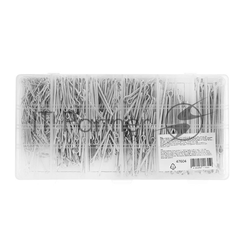 СИБРТЕХ Набор шплинтов, S головки х L: 1,6x25, 2,3x25, 2,3x38, 3,1x32, 3,1x50, 4x63 мм, 555 предм.// СИБРТЕХ 47604