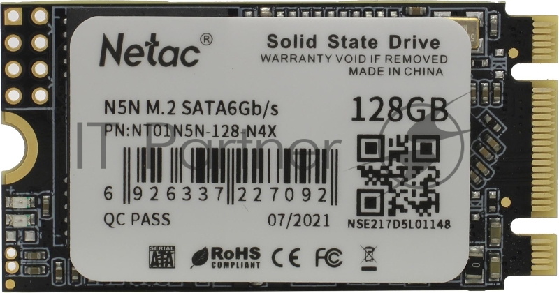Накопитель SSD M.2 2242 Netac 128Gb N5N Series <NT01N5N-128-N4X> Retail (SATA3, up to 510/440MBs, 3D NAND, 70TBW, 22х42mm)